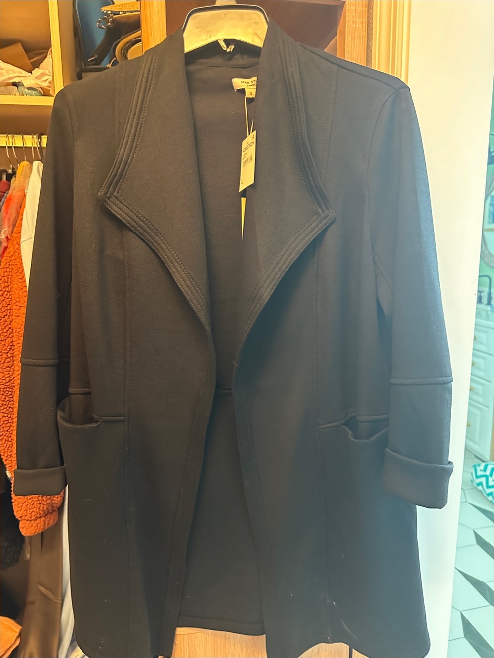 Max Studio Black Open-Front Trench Coat
